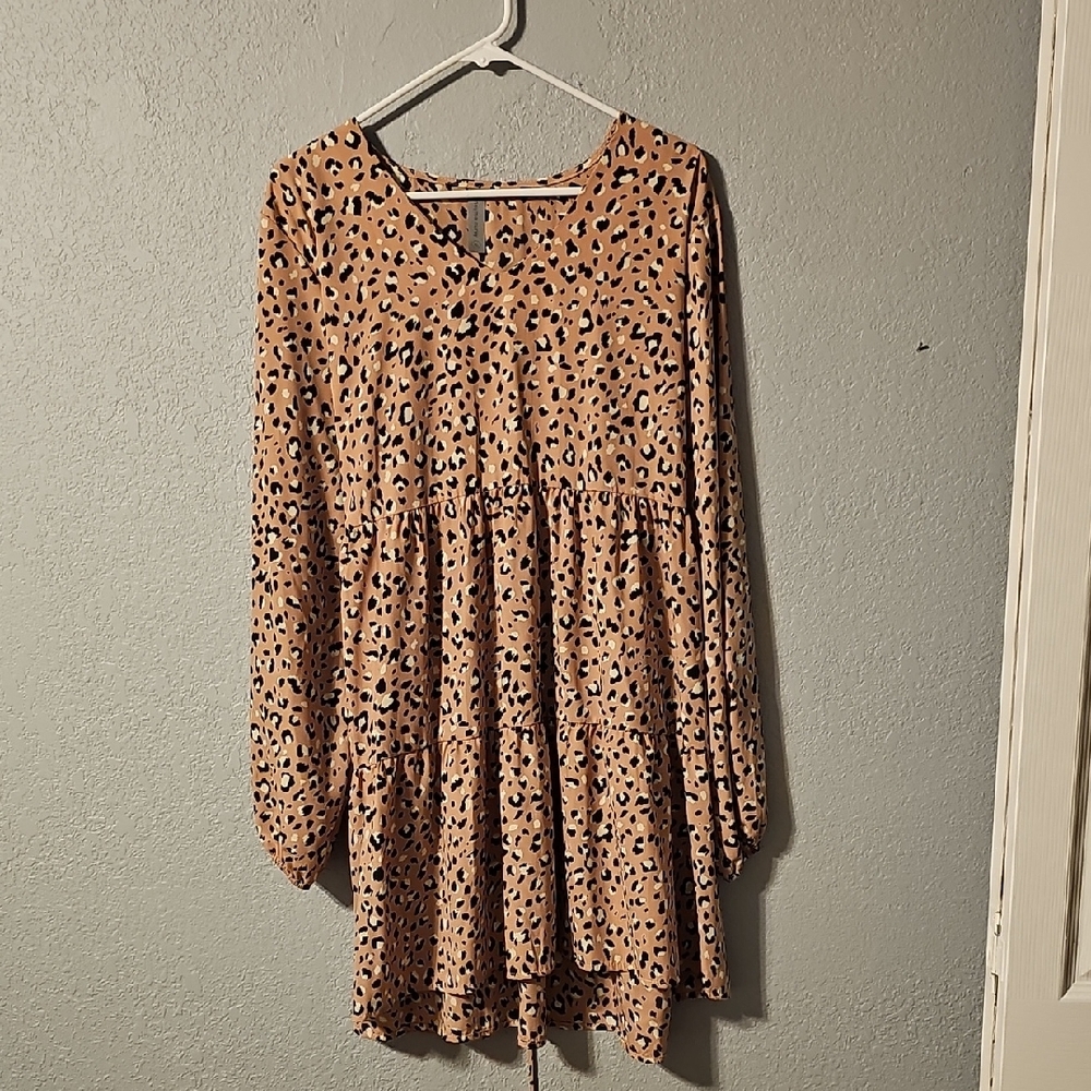 Honeyme Leopard Print Long Sleeve Dress